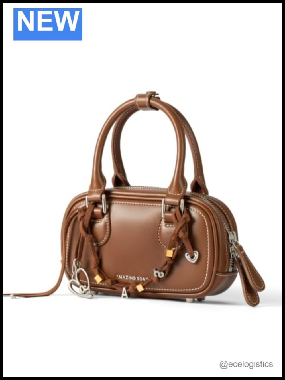 Genuine Split Cowhide Leather Mini Bowler Crossbody Purse with Top Handle Women